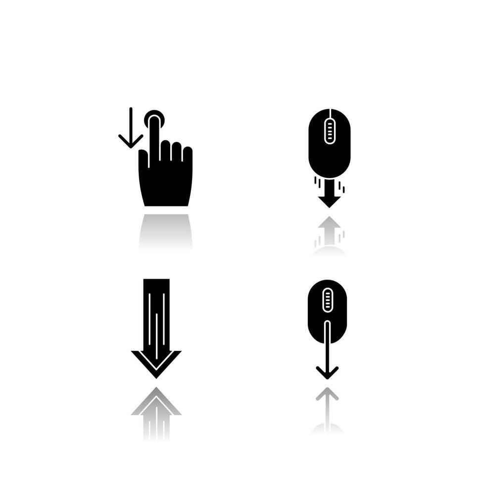 Scrolldown-Schlagschatten schwarze Glyphensymbole gesetzt vektor