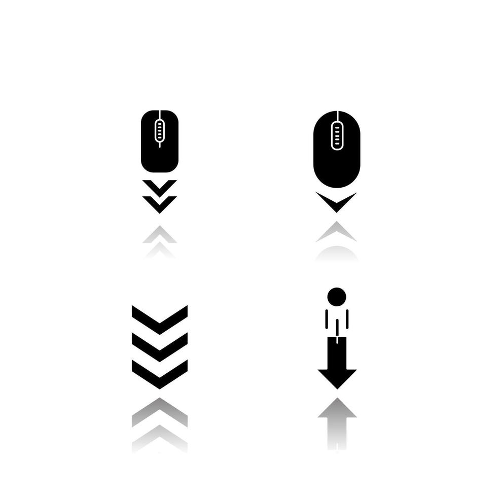 Scrolldown-Indikatoren Schlagschatten schwarze Glyphensymbole gesetzt vektor