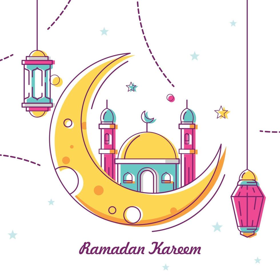 enkel monoline tecknad ramadan kareem prydnad vektor