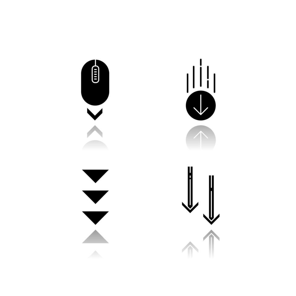 nach unten scrollen Schlagschatten schwarze Glyphe Icons Set vektor