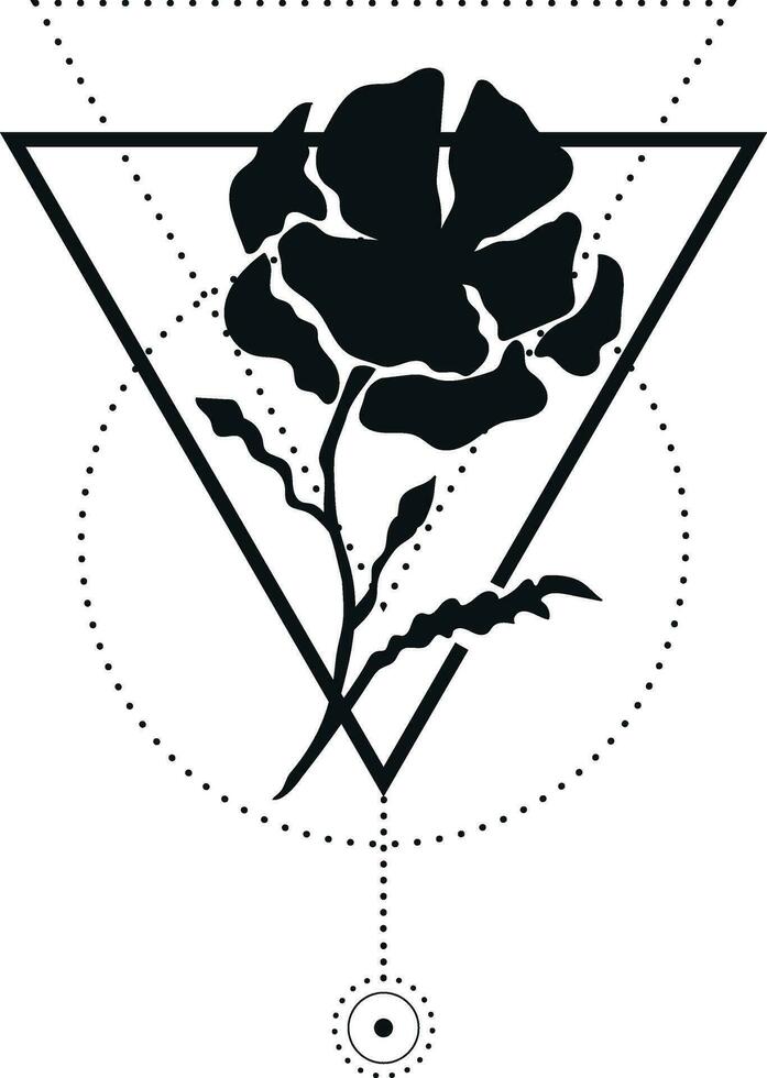 abstrakt botanisch tätowieren mit geometrisch Elemente isoliert auf Weiß Hintergrund. einfarbig Blumen- tätowieren mit ein Blume Umriss. Vektor Illustration
