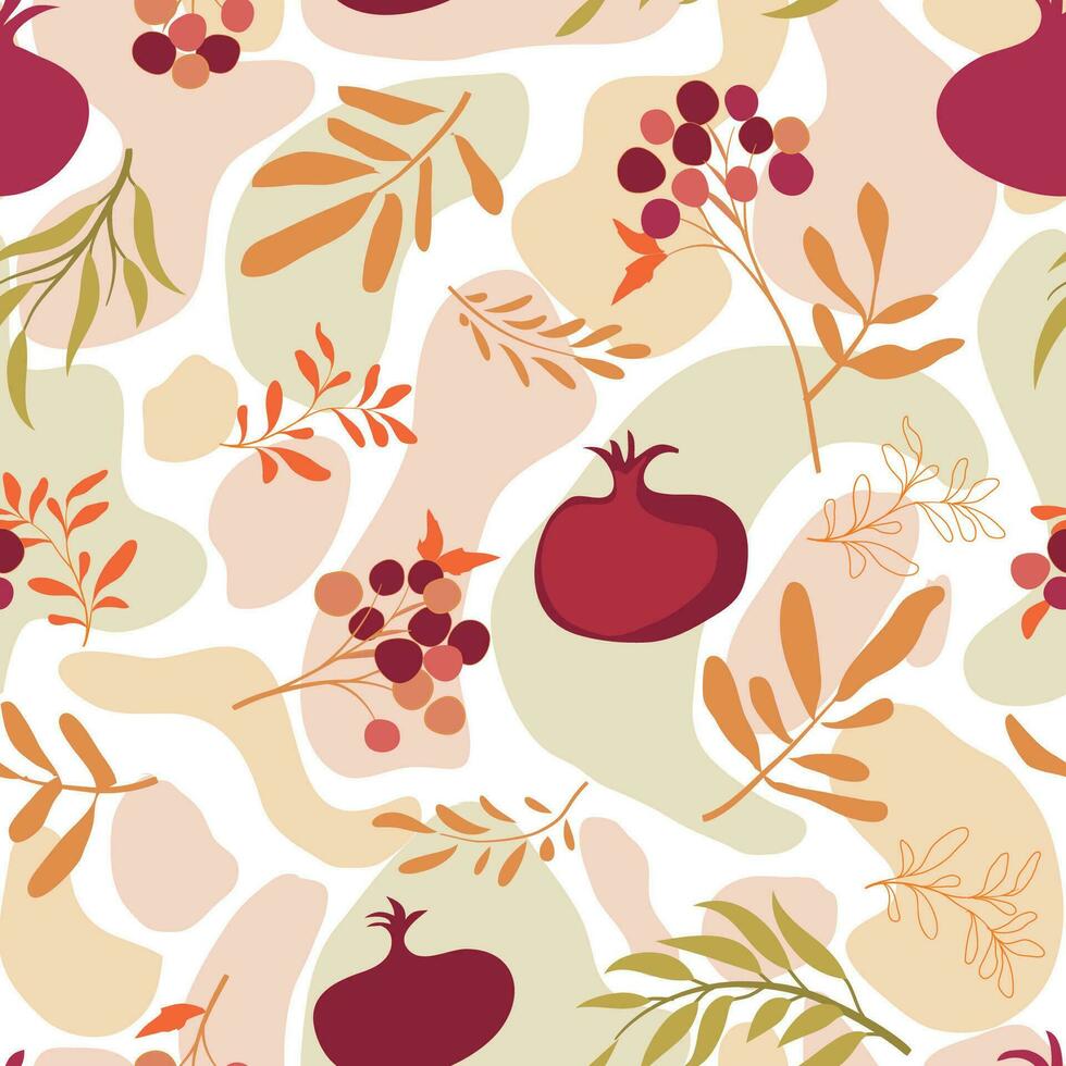 abstrakt Blumen- herbstlich Textur. Obst und Beere Herbst Blumen- Muster. fallen Blätter und Granatapfel nahtlos gezeichnet Hintergrund vektor