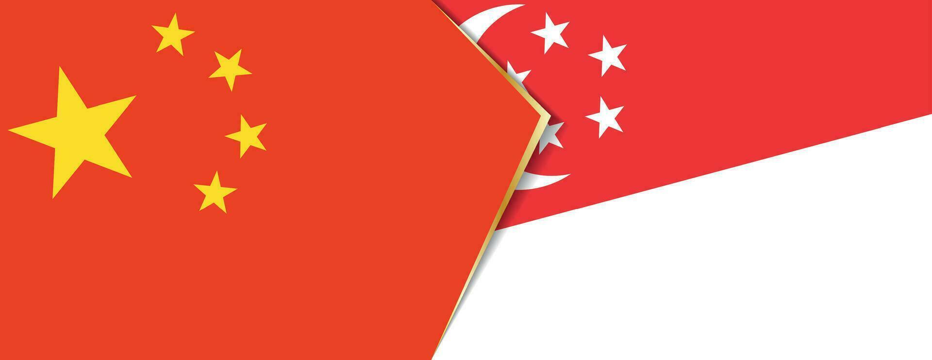 Kina och singapore flaggor, två vektor flaggor.