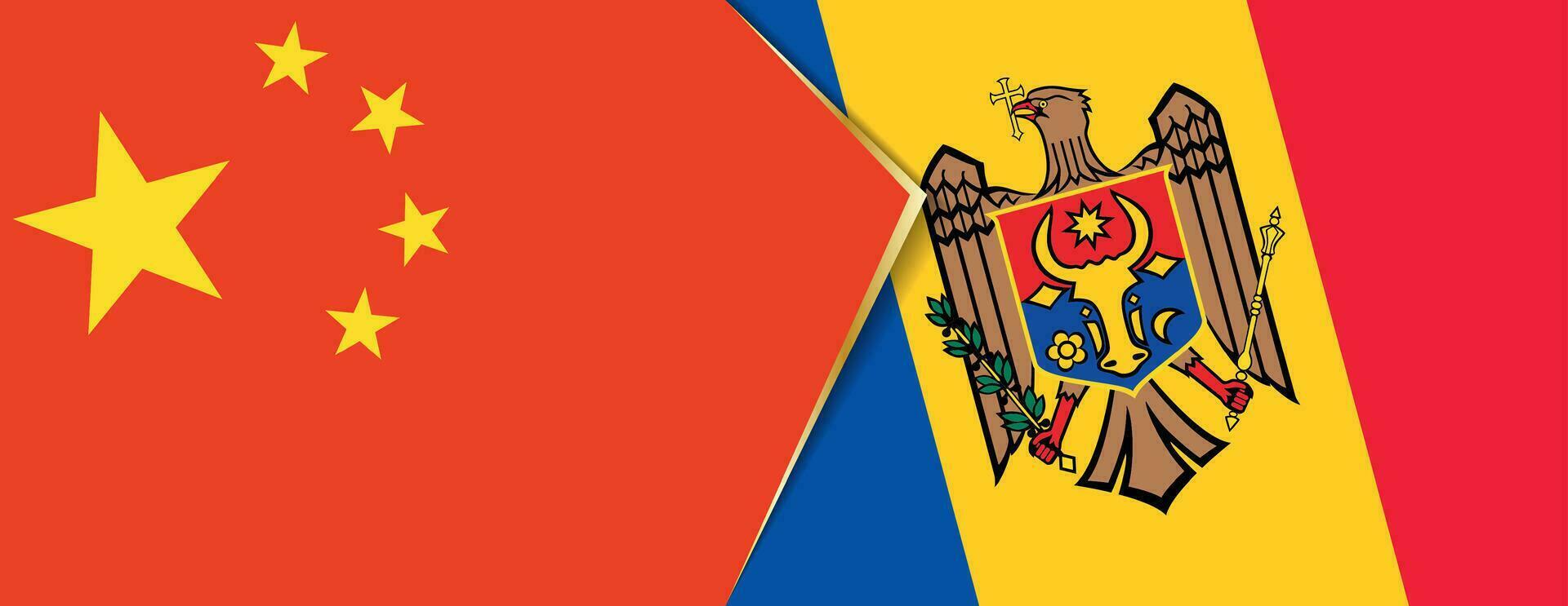 China und Moldau Flaggen, zwei Vektor Flaggen.