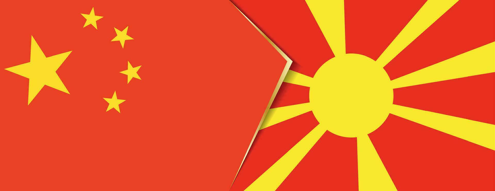 Kina och macedonia flaggor, två vektor flaggor.