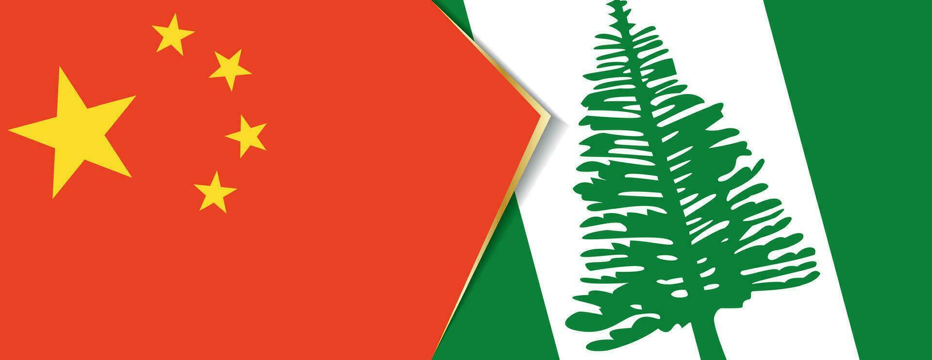 China und Norfolk Insel Flaggen, zwei Vektor Flaggen.