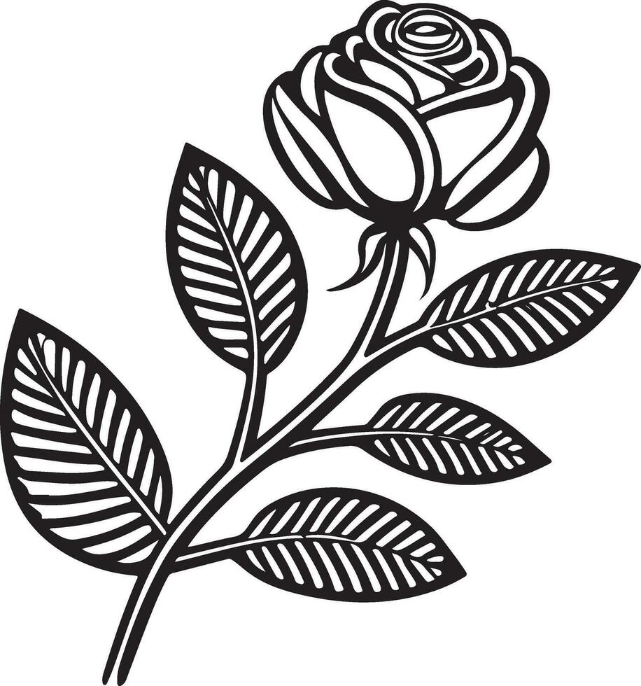 reste sig blomma ClipArt svart vit bilder. hand dragen rosor. skiss reste sig blommor med löv vektor