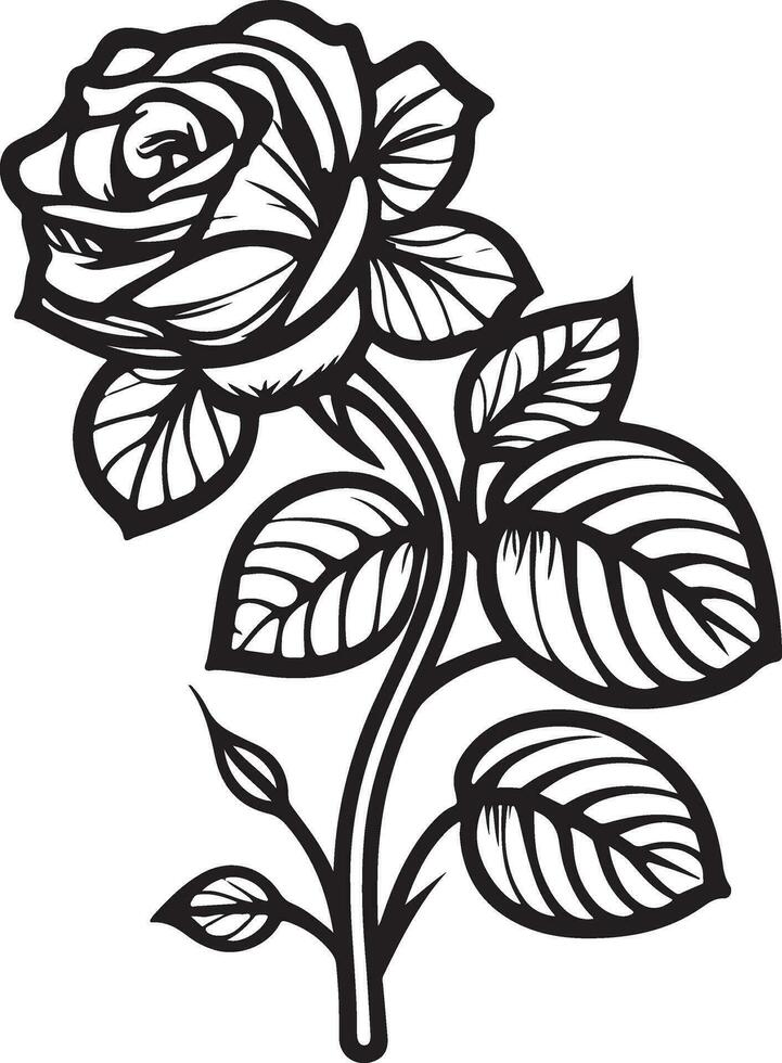 reste sig blomma ClipArt svart vit bilder. hand dragen rosor. skiss reste sig blommor med löv vektor