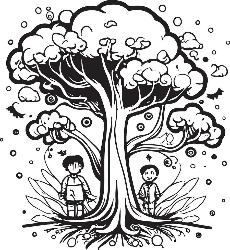 Bäume Karikatur Färbung Seite Illustration Vektor. zum Kinder Färbung Buch. vektor