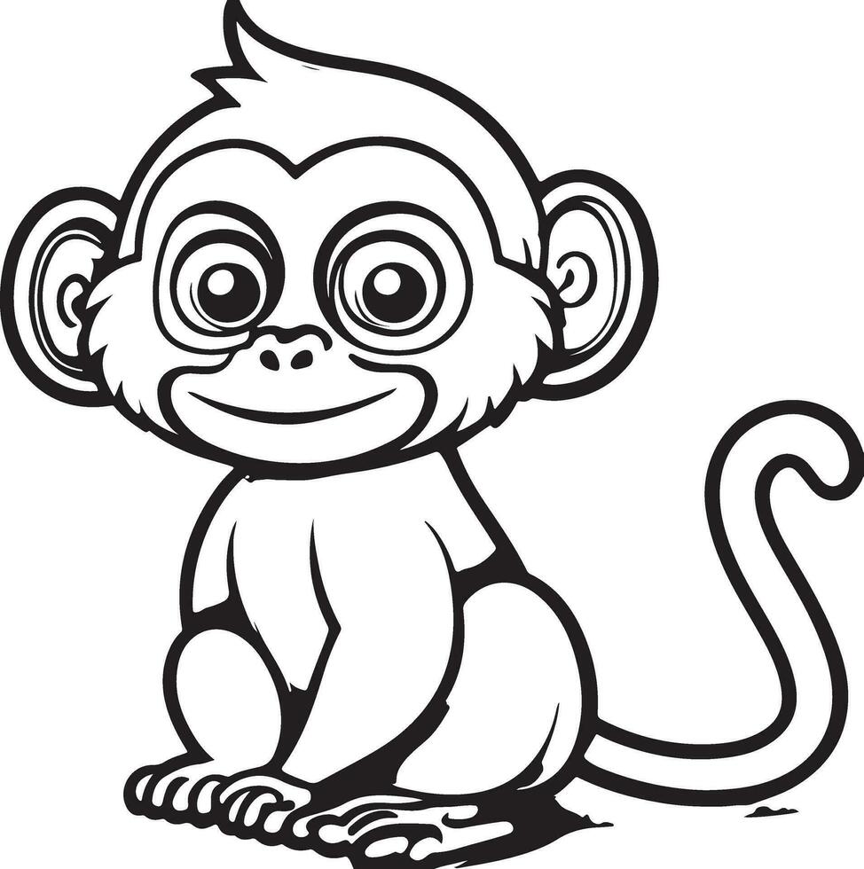 Affe Karikatur Zeichen isoliert auf Weiß Hintergrund. Illustration zum Kinder. Färbung Buch. Färbung Buchseite. vektor