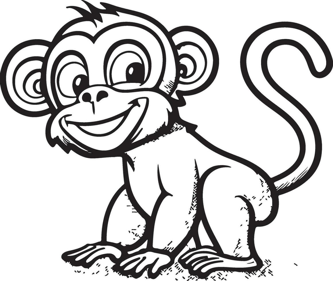 Affe Karikatur Zeichen isoliert auf Weiß Hintergrund. Illustration zum Kinder. Färbung Buch. Färbung Buchseite. vektor