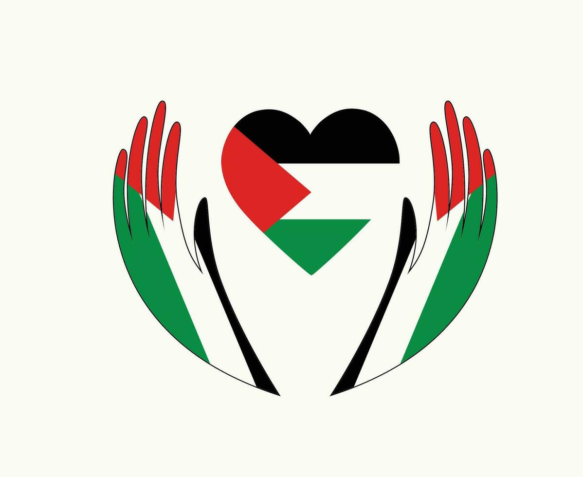 palestina flagga hjärta emblem med händer symbol mitten öst Land abstrakt design vektor illustration