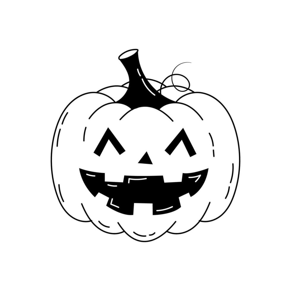 Kürbis Jack Ö Laterne im Linie Kunst stule. lächelnd unheimlich Kürbis zum Halloween. Gemüse Symbol im Gekritzel Stil auf isoliert Weiß Hintergrund. Vektor Lager Illustration