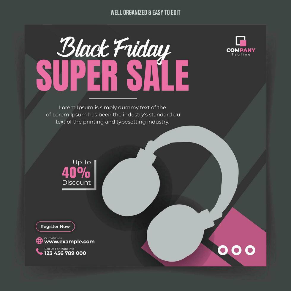 svart fredag super försäljning trendig social media posta mall. vektor