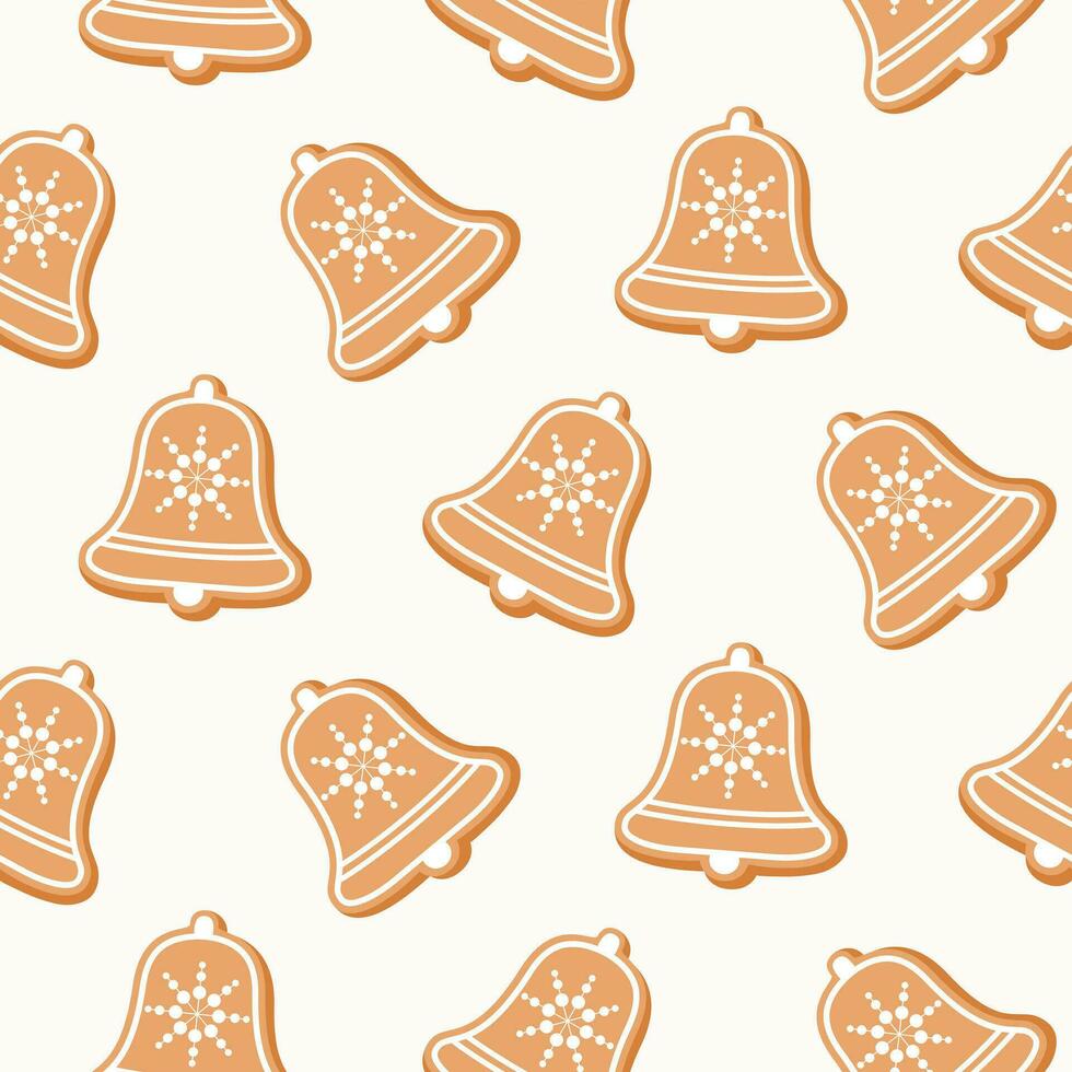 nahtlos Muster von Lebkuchen Weihnachten klimpern Glocken Kekse , auf isoliert Hintergrund. Hand gezeichnet Design zum Winter, Weihnachten und Neu Jahr Feier, zum Papier Kunsthandwerk oder Zuhause Dekor. vektor