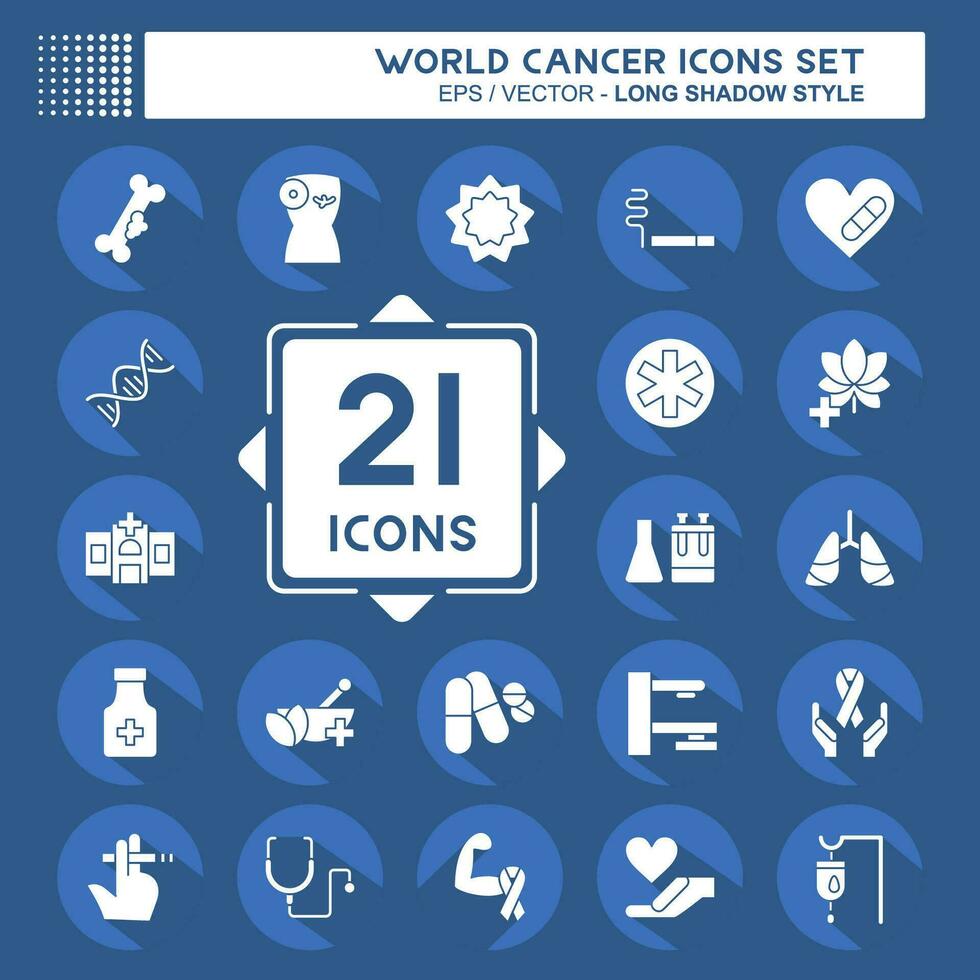 ikon uppsättning värld cancer. relaterad till hälsa symbol. lång skugga stil. enkel design redigerbar. enkel illustration vektor
