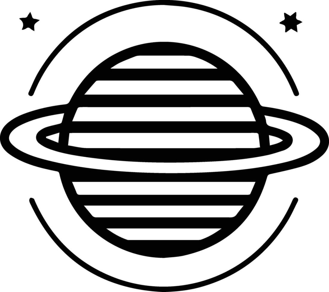 Planet mit Ringe Logo im eben Linie Kunst Stil vektor