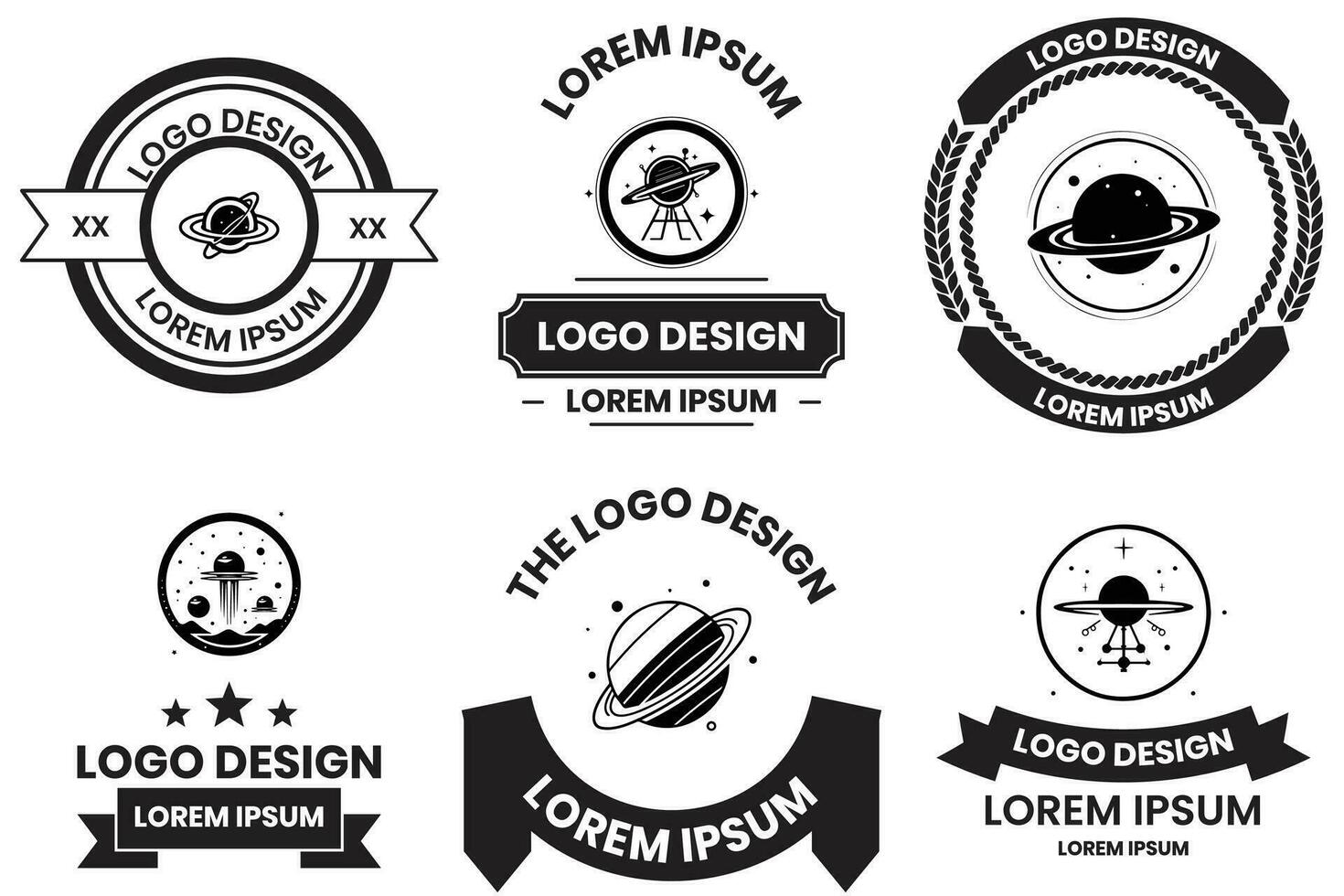 Astronaut und Planet Logo im eben Linie Kunst Stil vektor