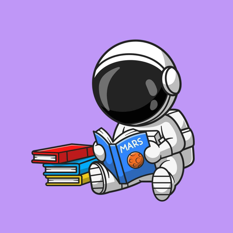 söt astronaut läsning bok tecknad serie vektor ikon illustration. teknologi utbildning ikon begrepp isolerat premie vektor. platt tecknad serie stil