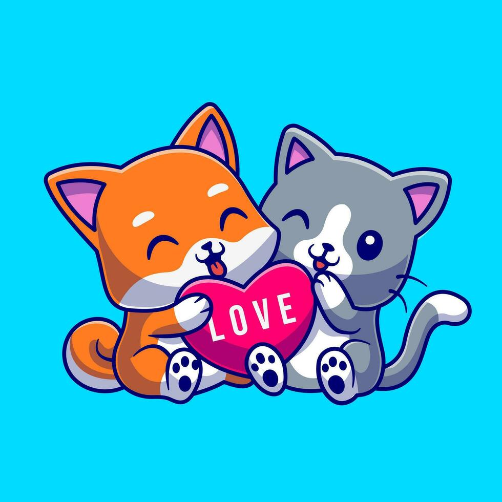 süß Katze und süß Hund halten Liebe Karikatur Vektor Symbol Illustration. Tier Natur Symbol Konzept isoliert Prämie Vektor. eben Karikatur Stil