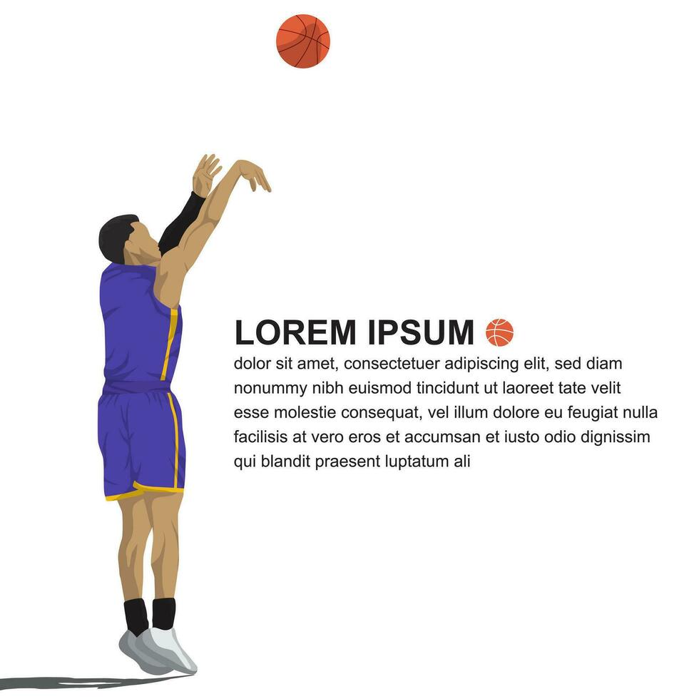 Basketball Spieler springen Schuss eben Design. Vektor Illustration