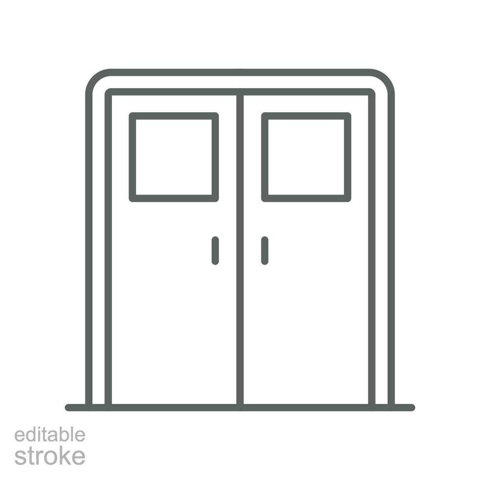 dubbel- dörr med glas fönster ikon. enkel översikt stil. ingång dörr, sjukhus, ram, dörröppning, hus, Hem interiör begrepp. tunn linje symbol. vektor illustration isolerat. redigerbar stroke.