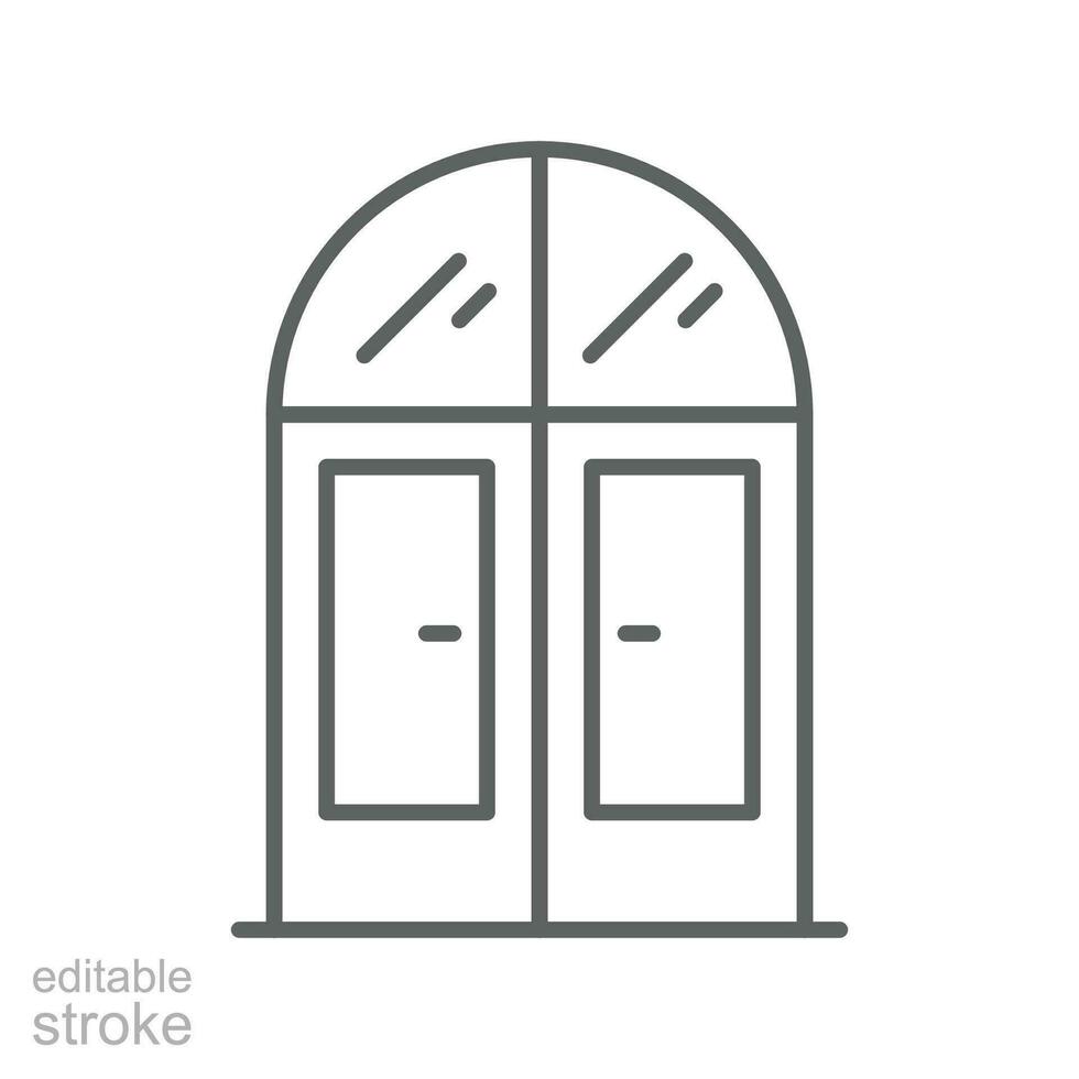 båge dörr ikon. enkel översikt stil. främre dörr, gammal, stänga, konstruktion, rum, hus, Hem interiör begrepp. tunn linje symbol. vektor illustration isolerat. redigerbar stroke.