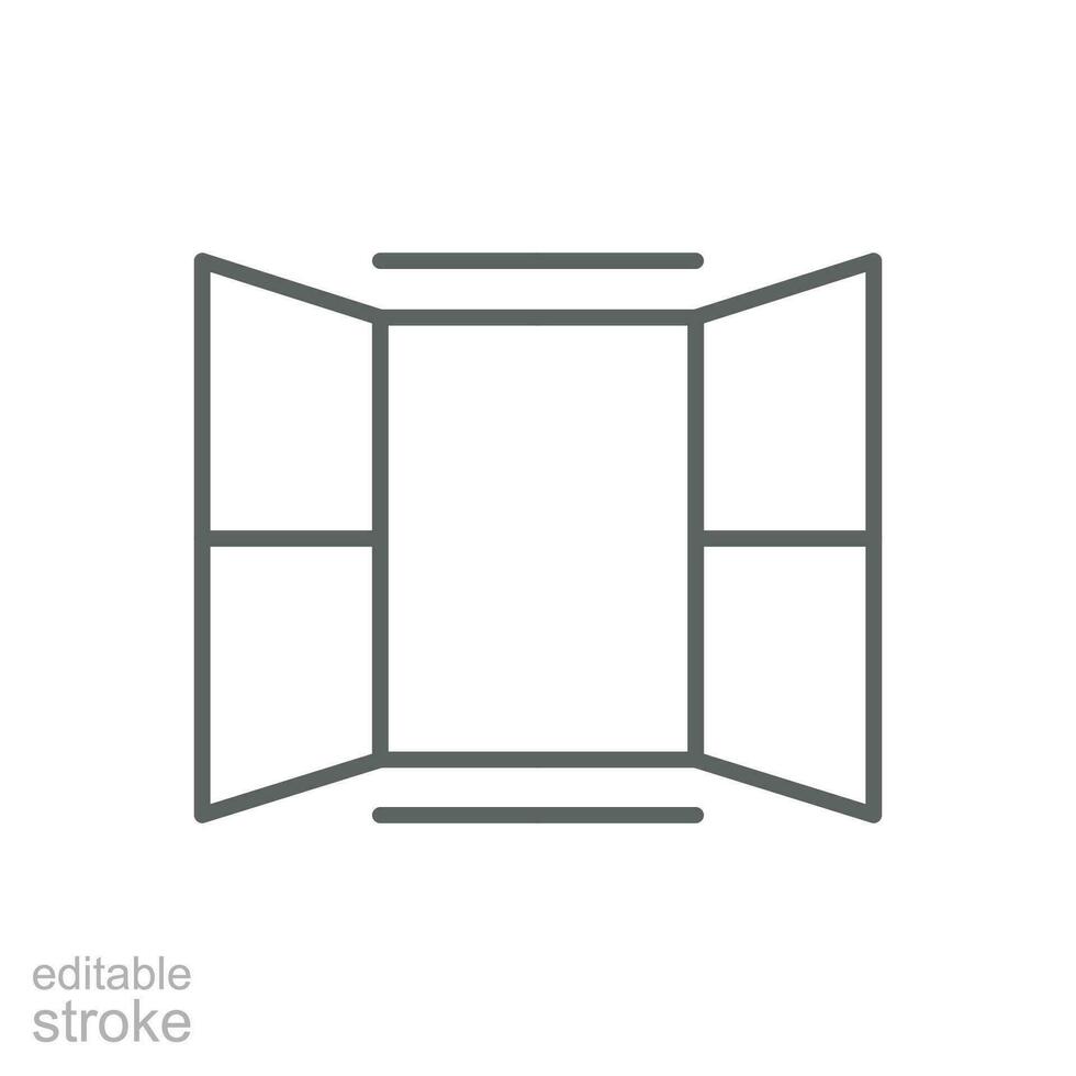 öppnad fönster ikon. enkel översikt stil. öppen fönster, ram, rum, hus, Hem interiör begrepp. tunn linje symbol. vektor illustration isolerat. redigerbar stroke.