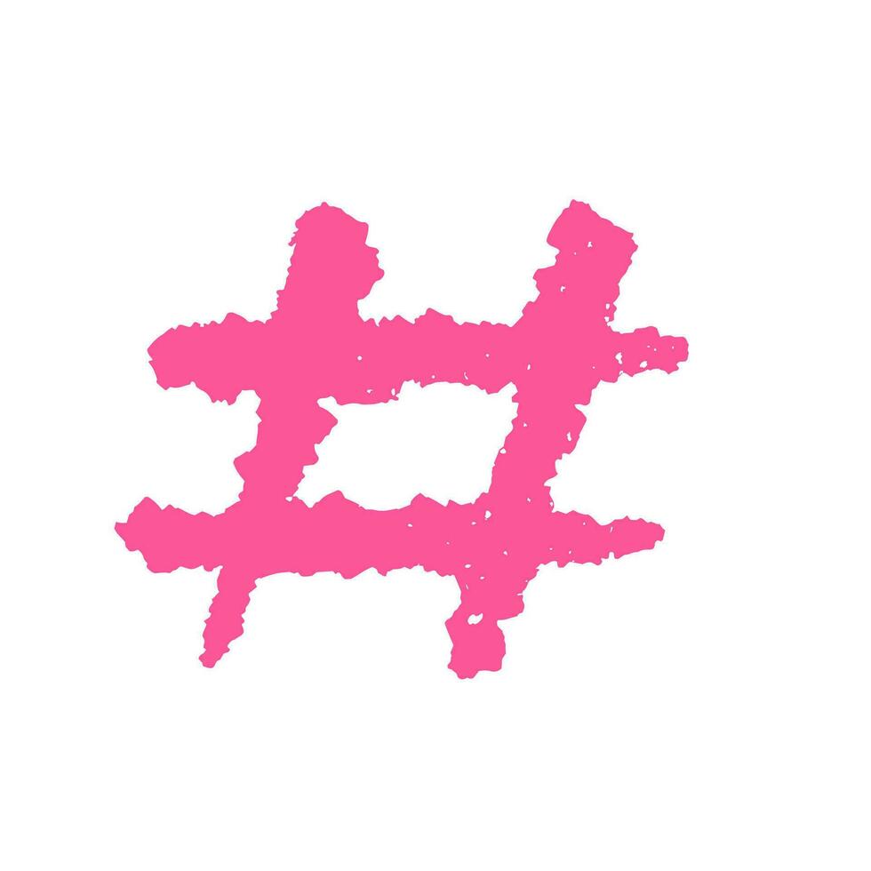 hashtag, vektor neon rosa märka ikon på vit bakgrund. hand dragen bläck vektor illustration