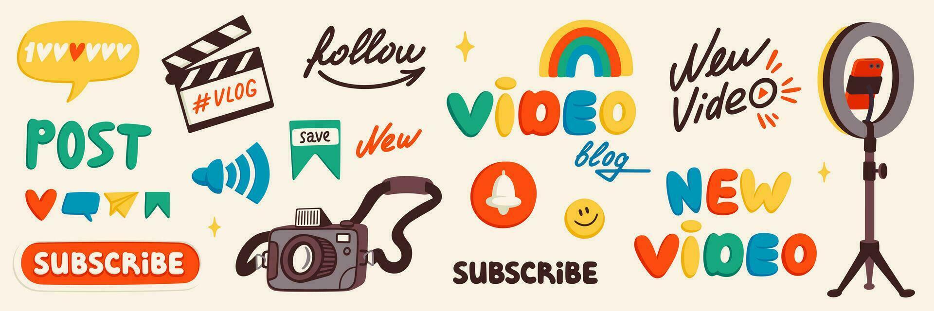 blog innehåll ikoner. bloggande eller vlogging tecknad serie ikoner för social media vektor platt illustration