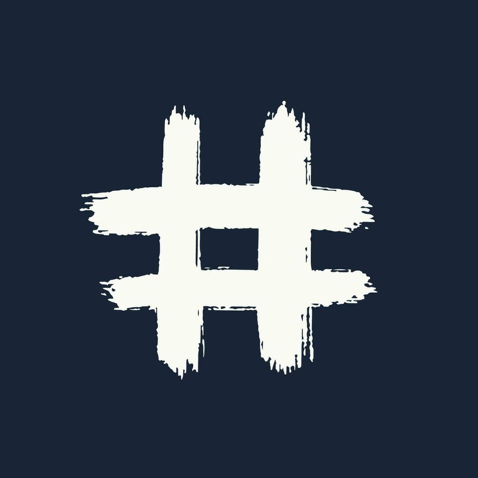 Hashtag, Vektor Tinte gemalt Etikett Symbole auf dunkel Hintergrund. Hand gezeichnet Vektor Illustration