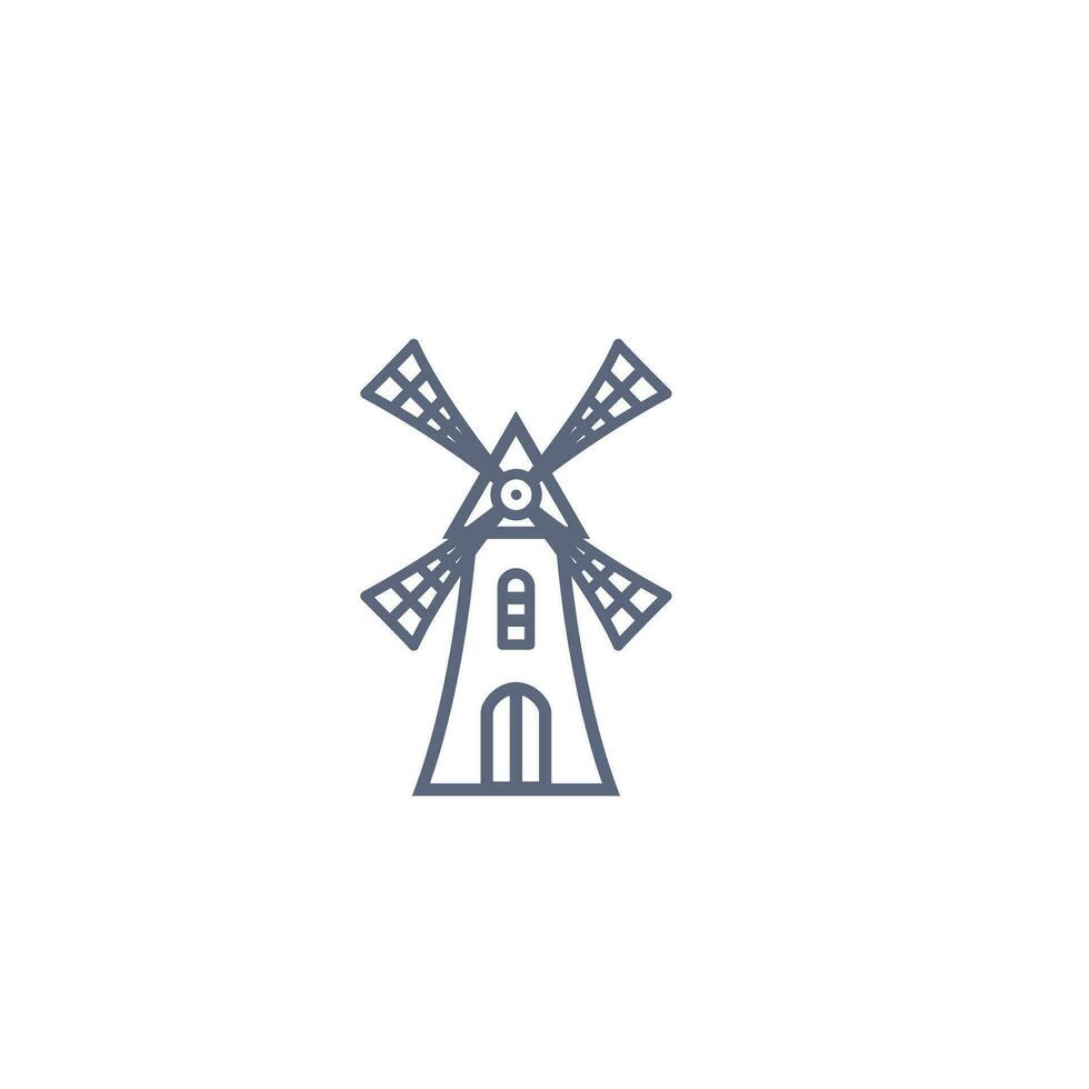 Windmühle Linie Symbol - - alt Mühle linear Piktogramm isoliert auf Weiß Hintergrund. Vektor Illustration.