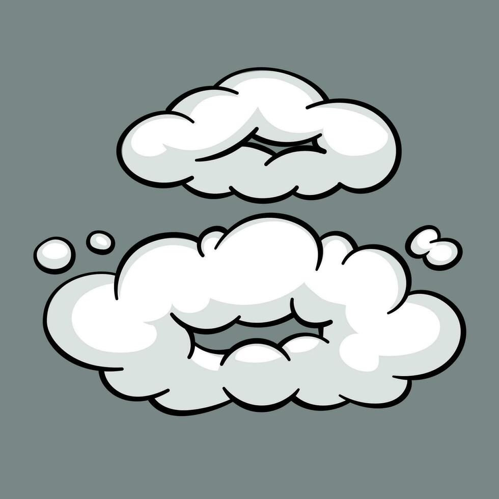 komisk moln eller rök, tecknad serie vektor rörelse effekter, och explosioner isolerat på grå bakgrund. vektor illustration