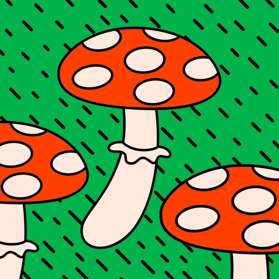 Karikatur Vektor komisch süß Comic Figuren, fliegen Agaric Pilz. verrückt Cartoons abstrakt Vektor Sammlung im modisch retro Comic Stil