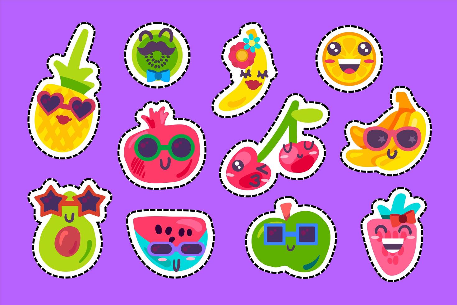 glada frukter emoji känslor samling uppsättning vektor