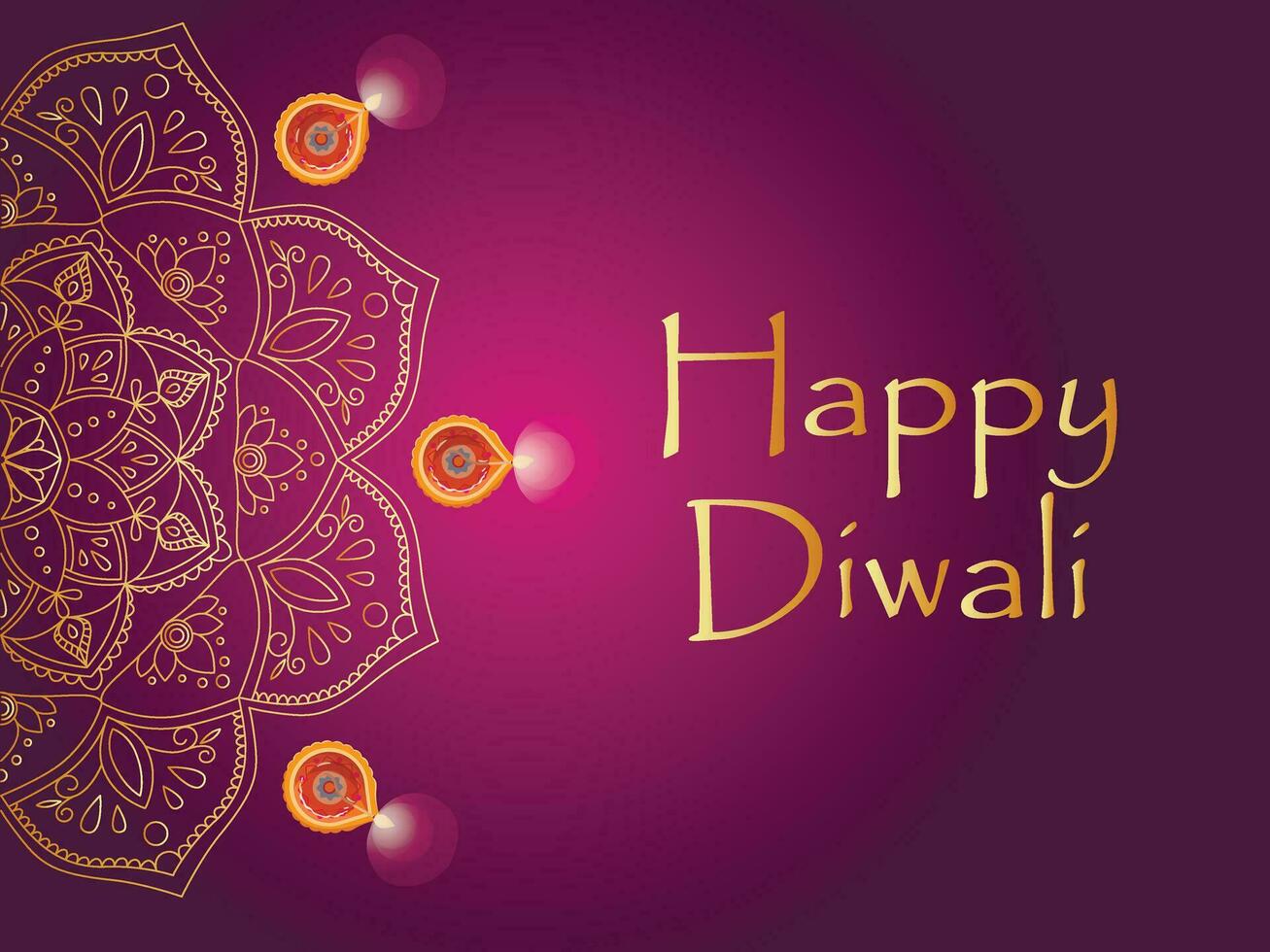 hälsning kort Lycklig diwali indisk festival av lampor med diya - traditionell olja lampa och prydnad av rangoli vektor