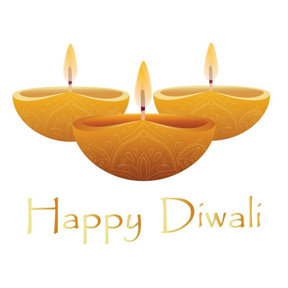 hälsning kort Lycklig diwali indisk festival av lampor med diya - traditionell olja lampa vektor