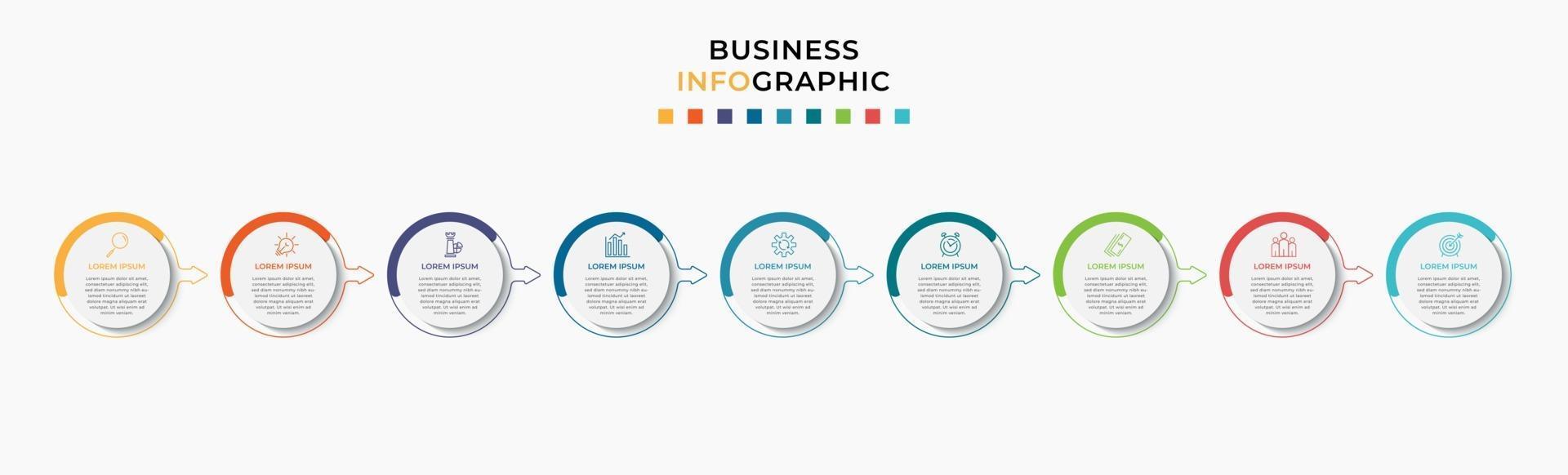 Infografik-Design-Business-Vorlage mit Symbolen und 9 Optionen oder Schritten vektor