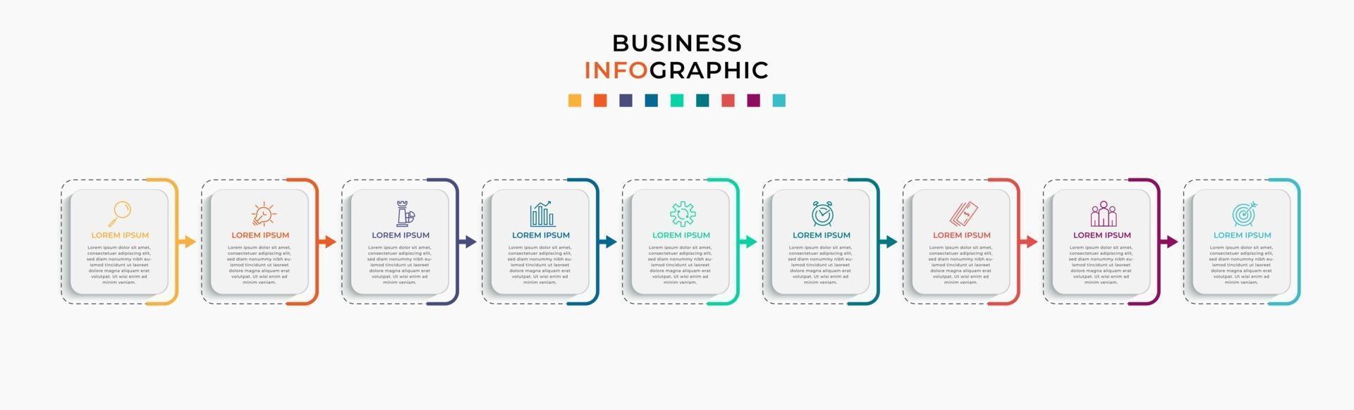 Infografik-Design-Business-Vorlage mit Symbolen und 9 Optionen oder Schritten vektor