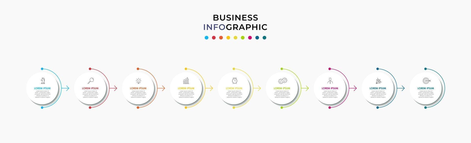 Infografik-Design-Business-Vorlage mit Symbolen und 9 Optionen oder Schritten vektor