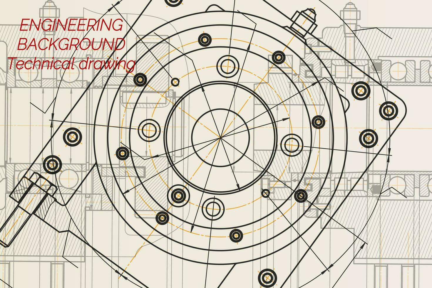 mechanisch Ingenieurwesen Zeichnungen auf Licht Hintergrund. Mahlen Maschine Spindel. technisch Design. Abdeckung. Entwurf. vektor