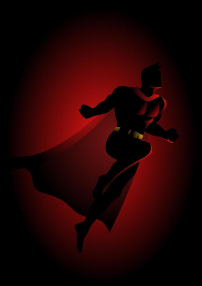superhjälte som flyger på dramatisk röd bakgrund vektor
