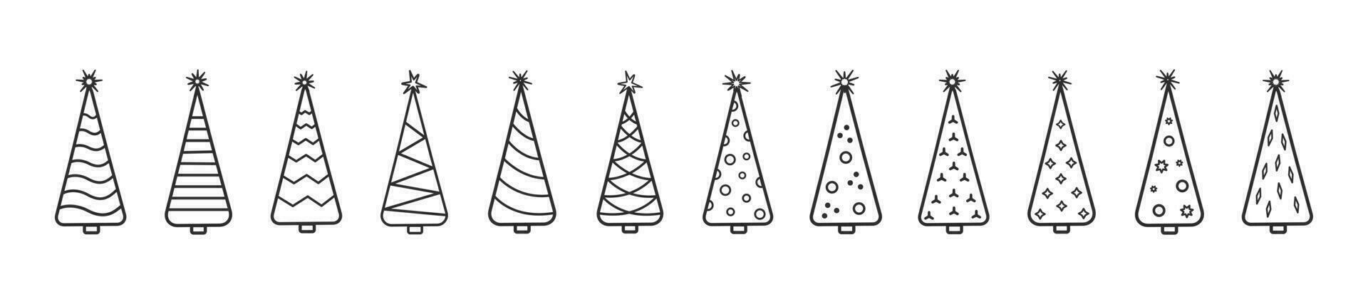 jul träd linje ikon uppsättning. vektor