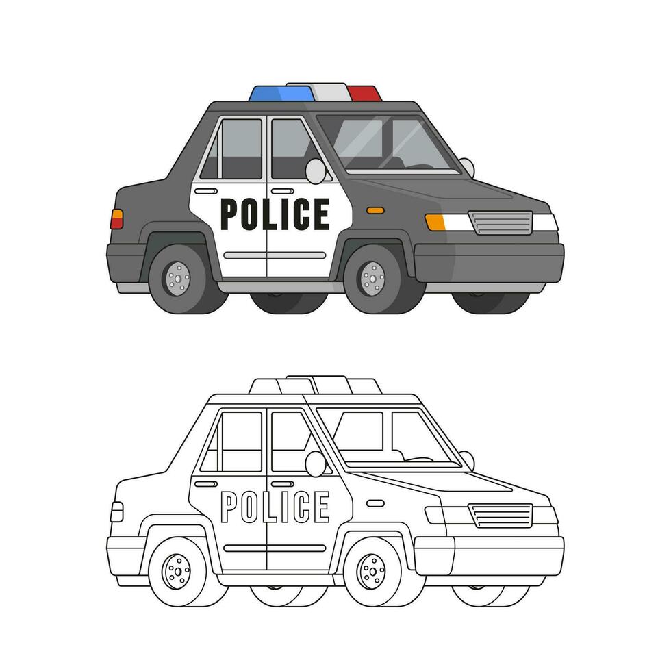 vektor illustration av en tecknad serie polis bil.