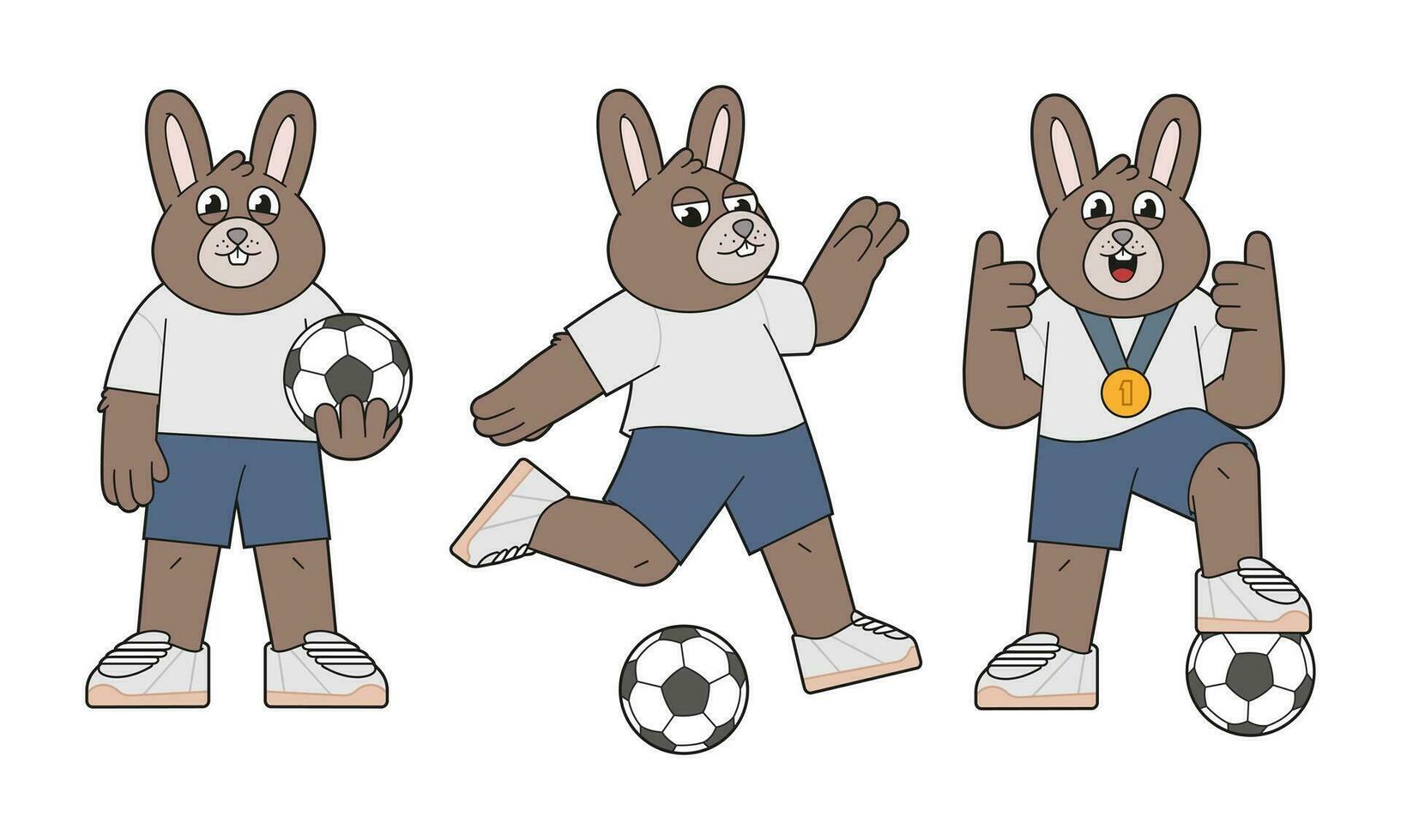 fotboll kanin tecknad serie vektor illustration uppsättning.