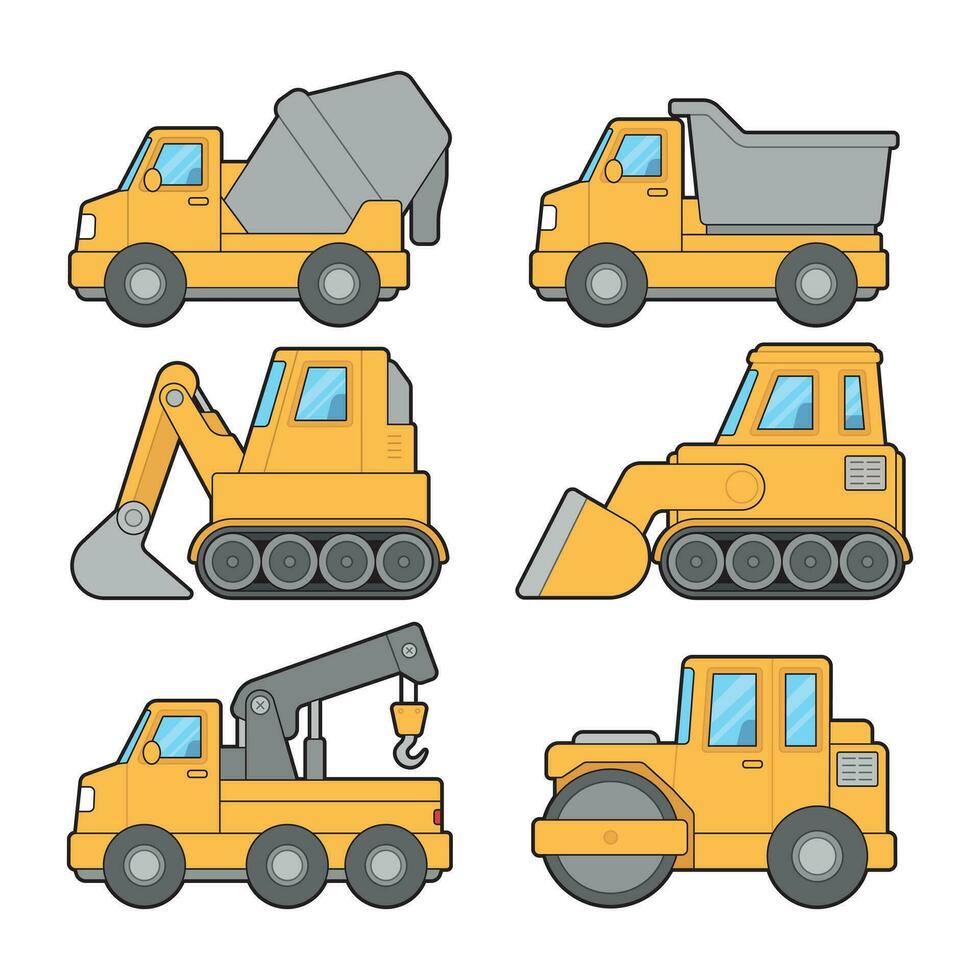 konstruktion tung maskineri illustration uppsättning. vektor