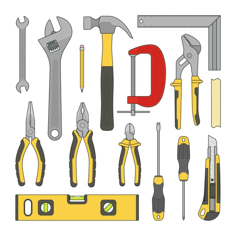 Gebäude und Reparatur Werkzeuge Kit Vektor Illustration Satz.