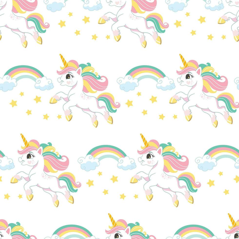 sömlös vektor mönster unicorns och element vit illustration