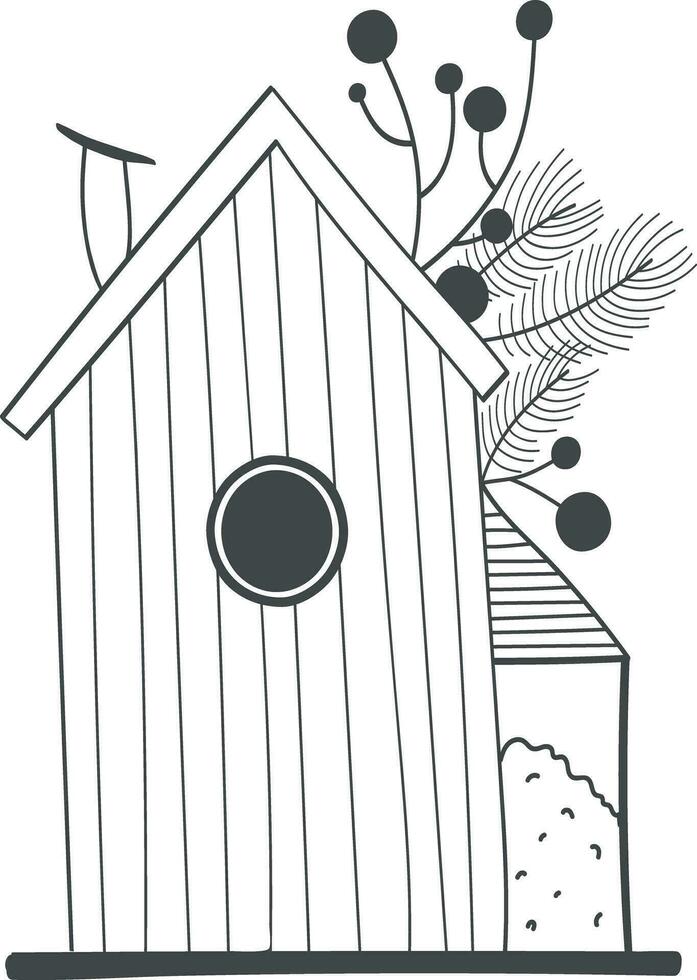 vinter- fågel hus. hand dragen vektor stock illustration.