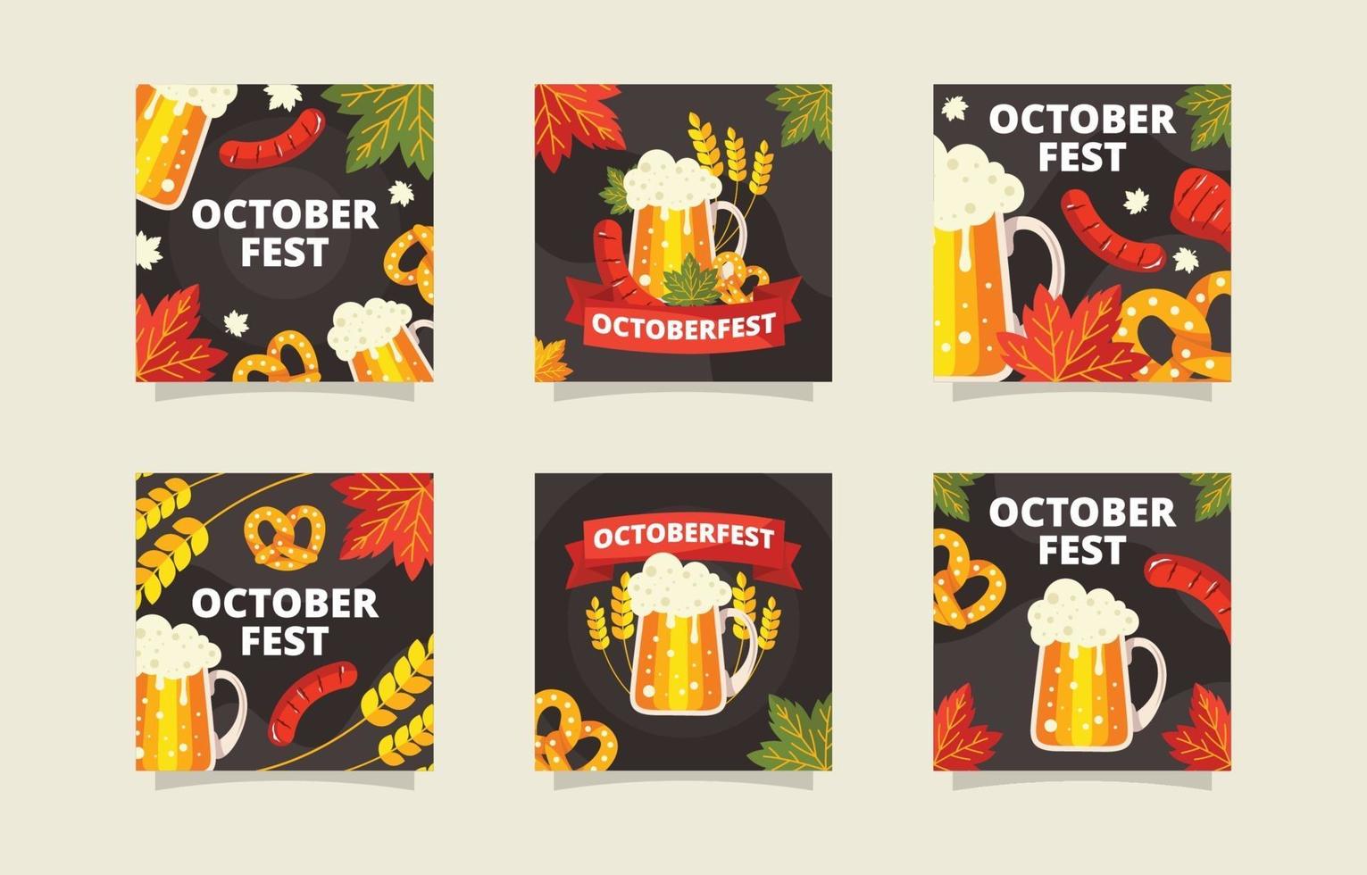 oktoberfest ölfestival färgglada kortuppsättningar vektor